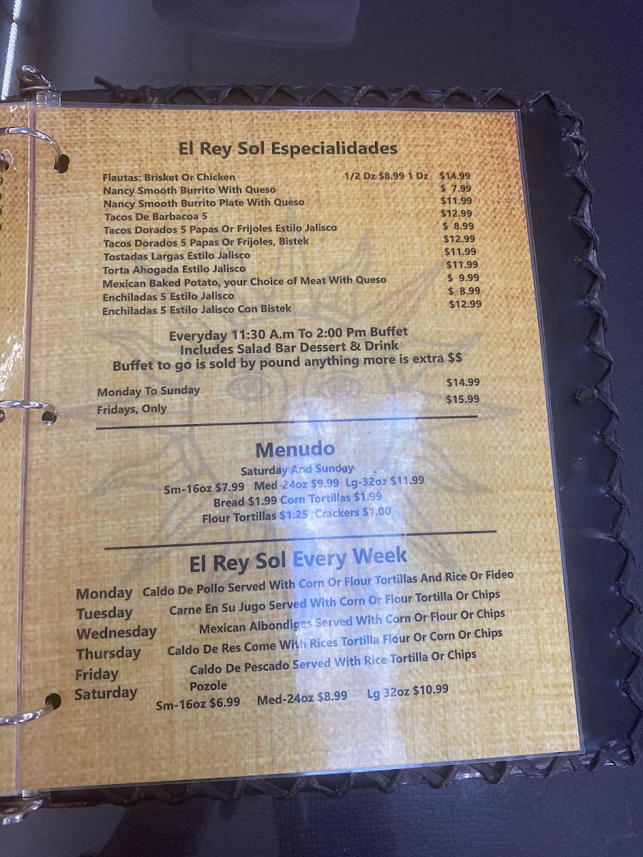 El Rey Sol menu board