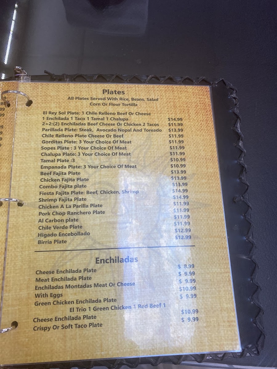 El Rey Sol menu board