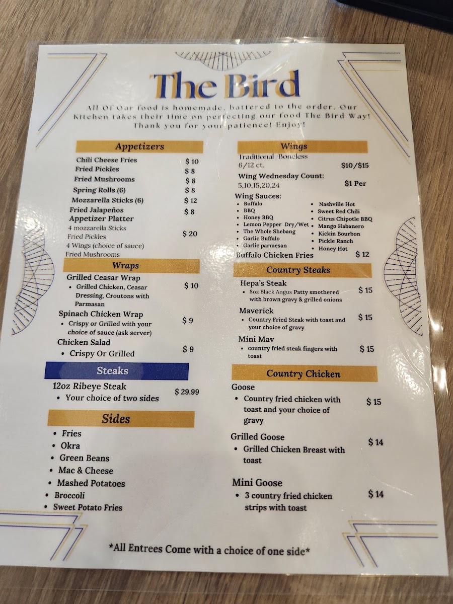 The Bird Beer Hall menu board