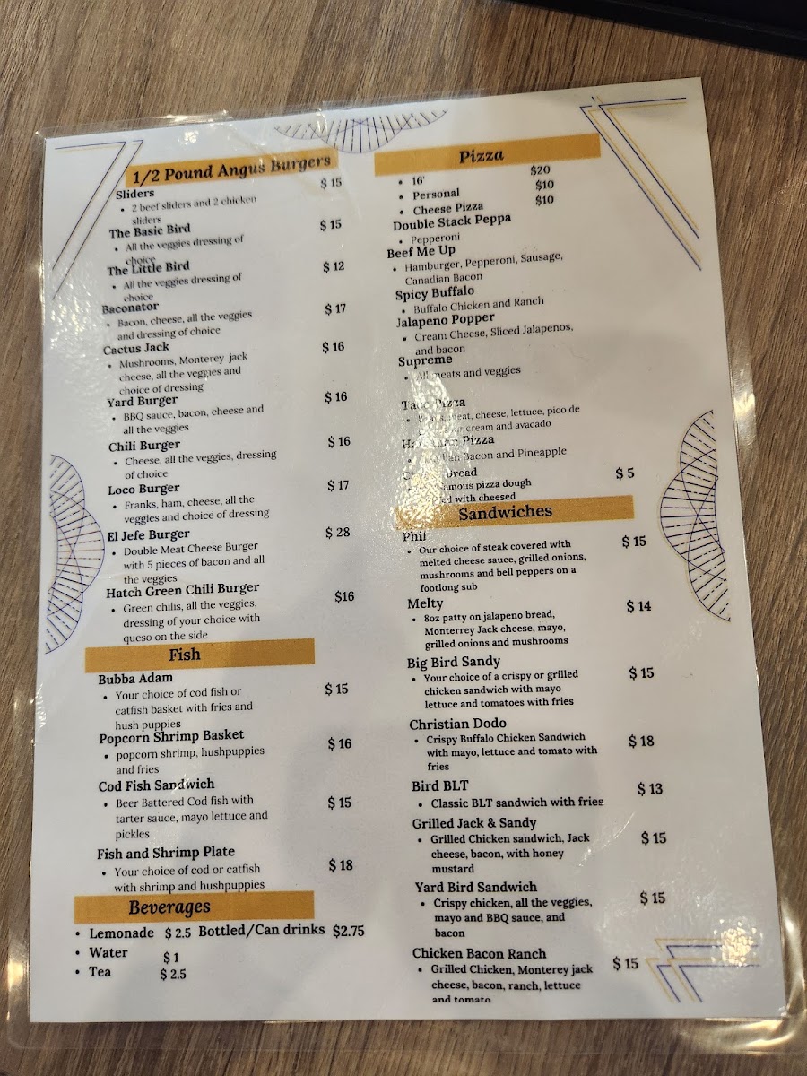 The Bird Beer Hall menu board