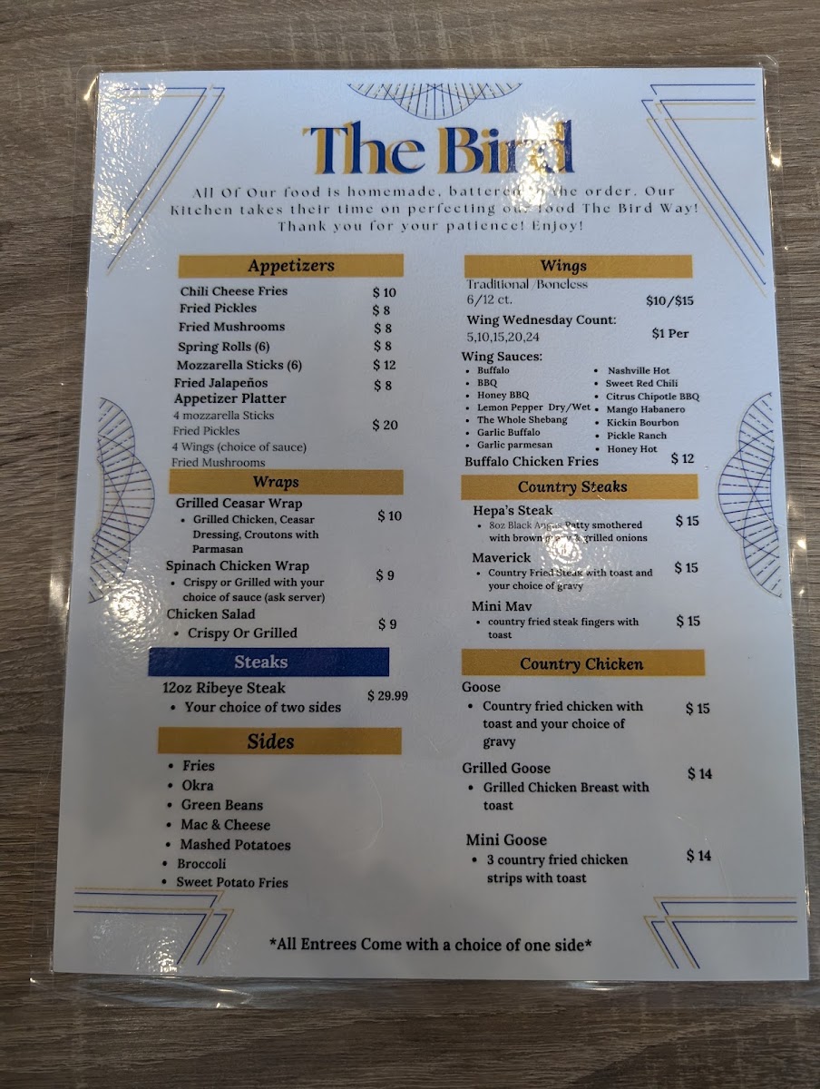 The Bird Beer Hall menu board