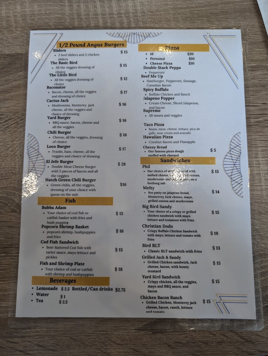 The Bird Beer Hall menu board
