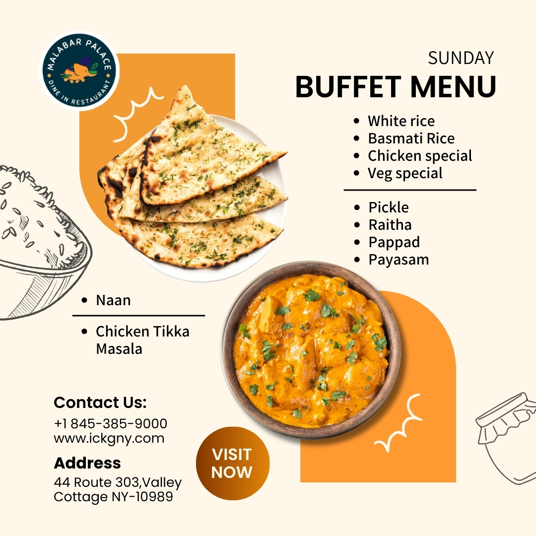 Malabar Palace (Indian Restaurant) menu board