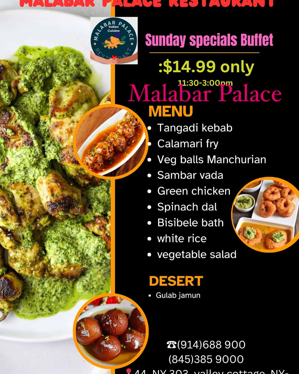 Malabar Palace (Indian Restaurant) menu board