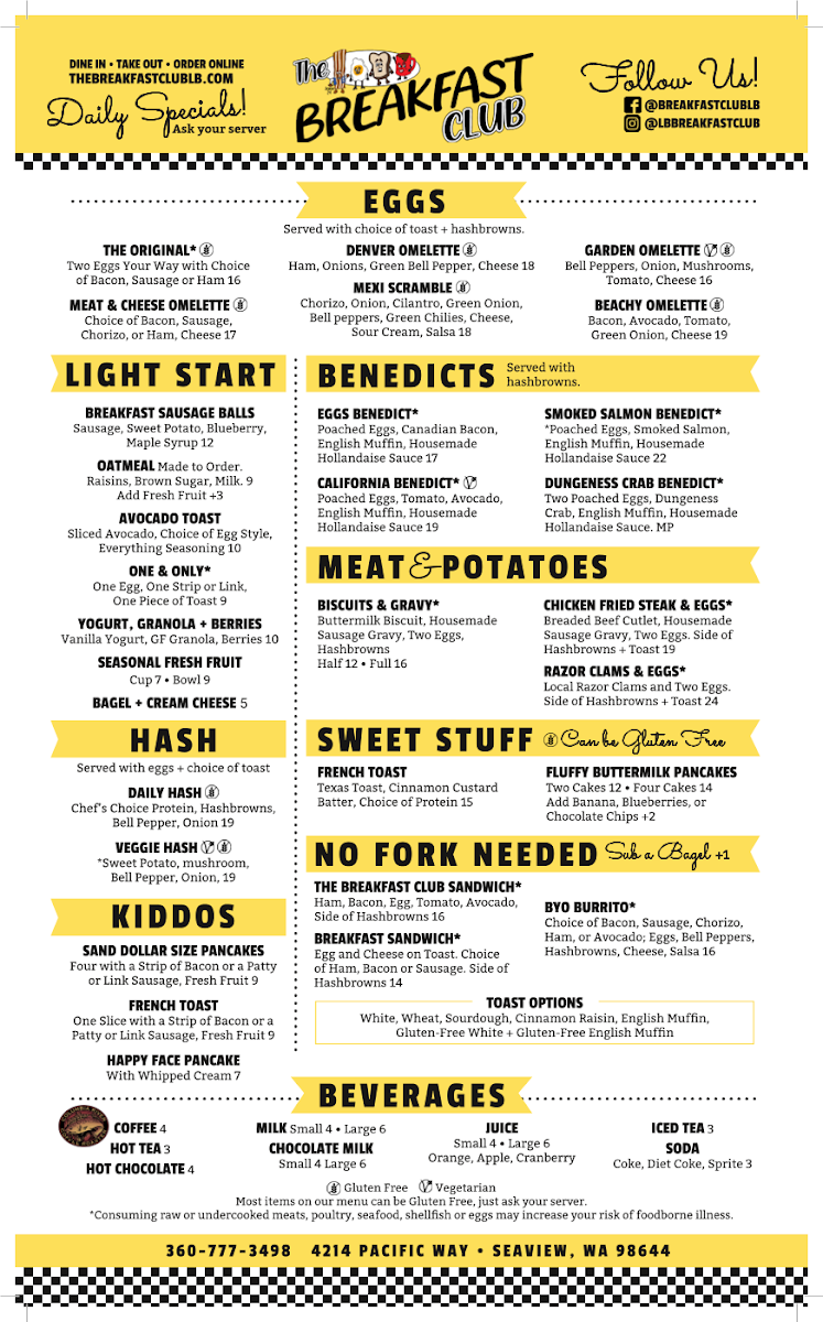 The Breakfast Club menu board