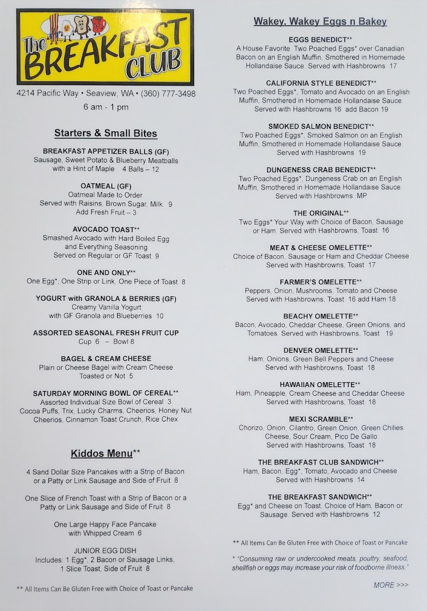 The Breakfast Club menu board