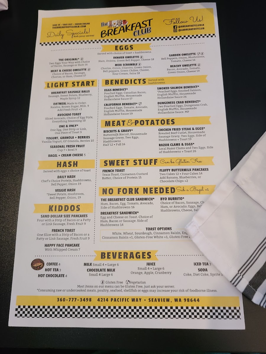 The Breakfast Club menu board