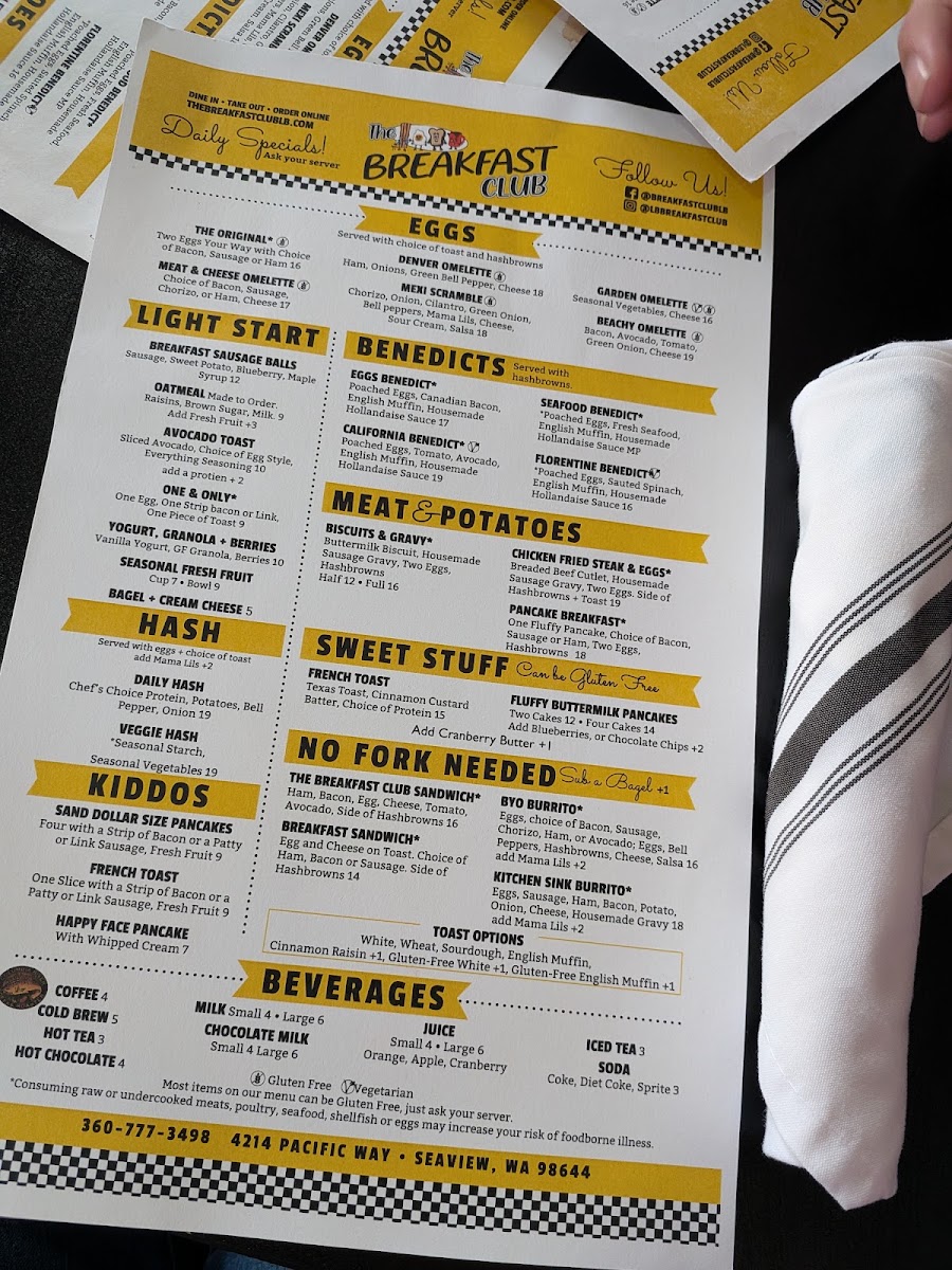 The Breakfast Club menu board