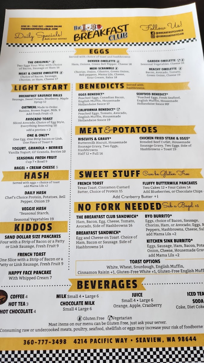 The Breakfast Club menu board
