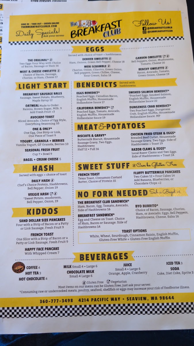 The Breakfast Club menu board