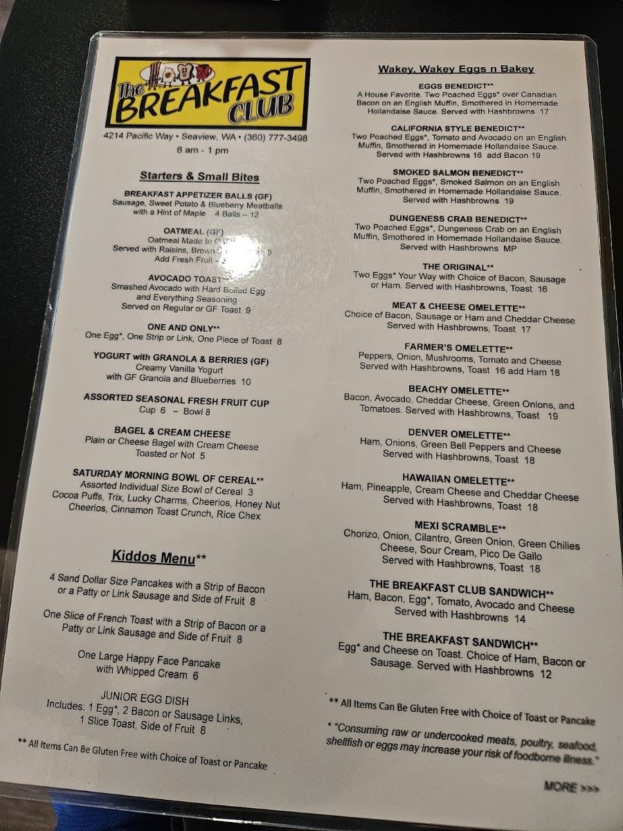 The Breakfast Club menu board