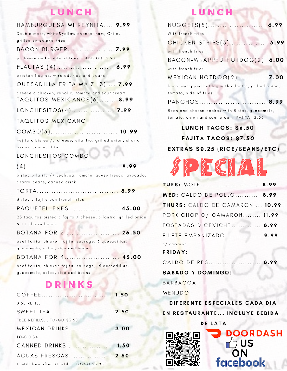 Antojitos Mi Reynita menu board