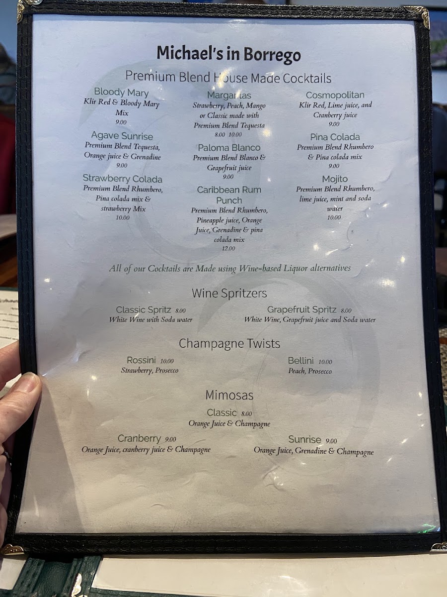 Michael's in Borrego menu board