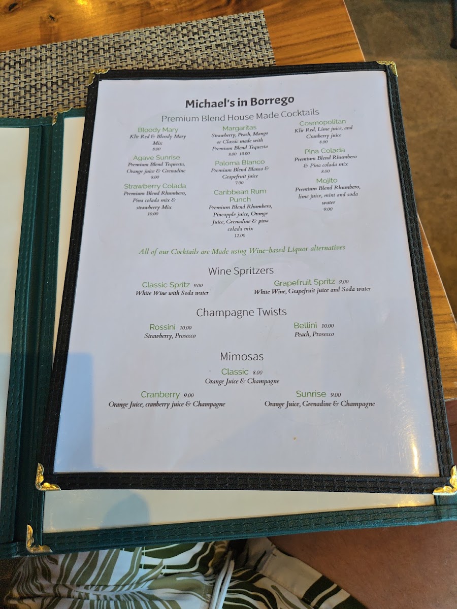Michael's in Borrego menu board