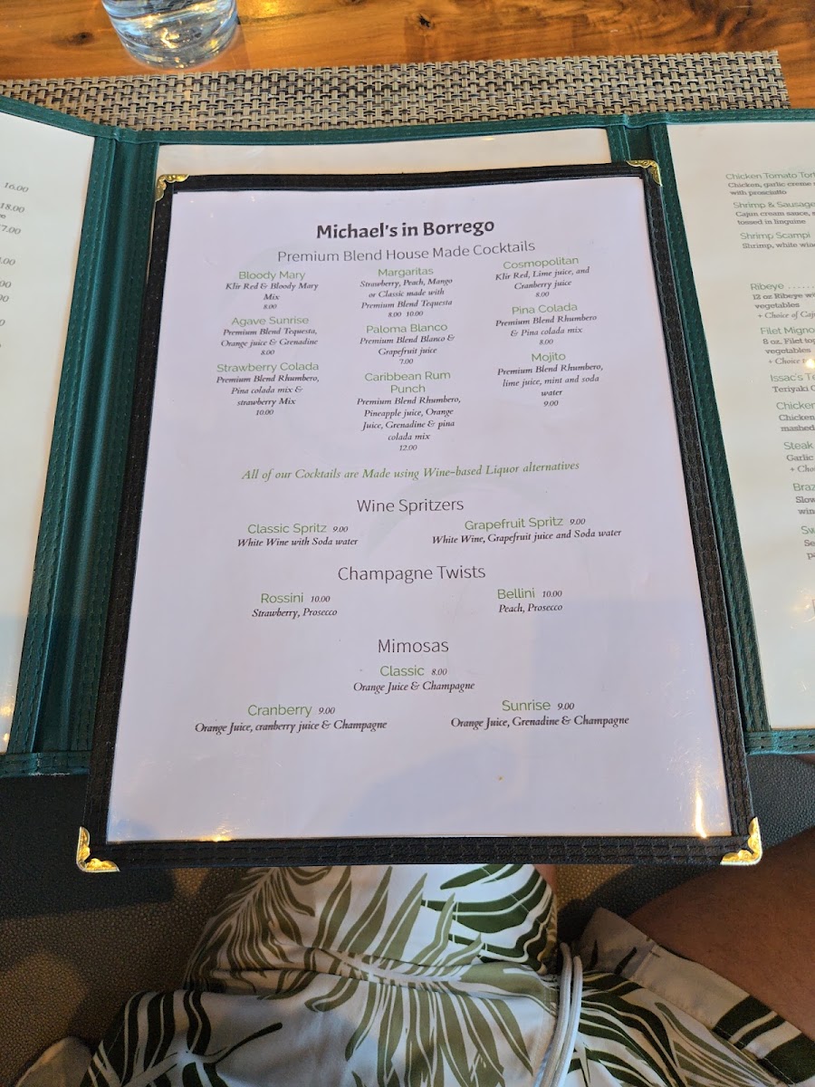 Michael's in Borrego menu board