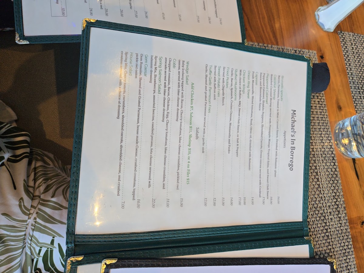 Michael's in Borrego menu board