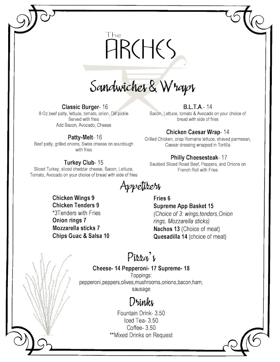 The Arches Restaurant at Borrego Springs Resort menu board