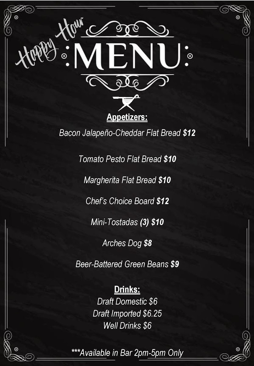 The Arches Restaurant at Borrego Springs Resort menu board