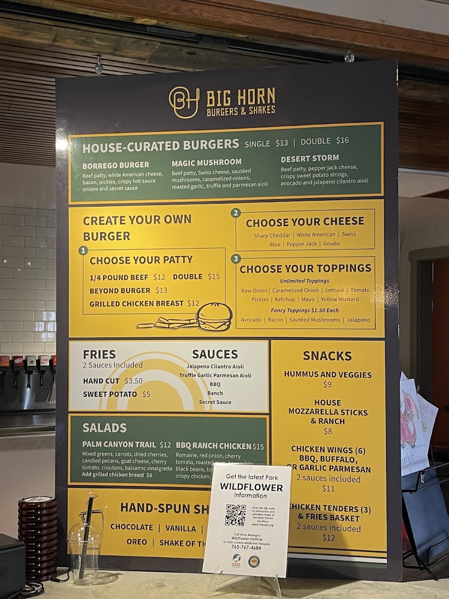Big Horn Burgers & Shakes menu board