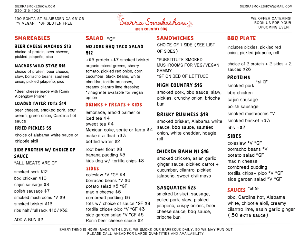 Sierra Smokeshow menu board