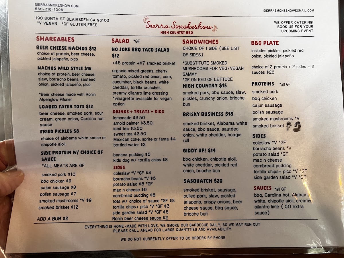 Sierra Smokeshow menu board