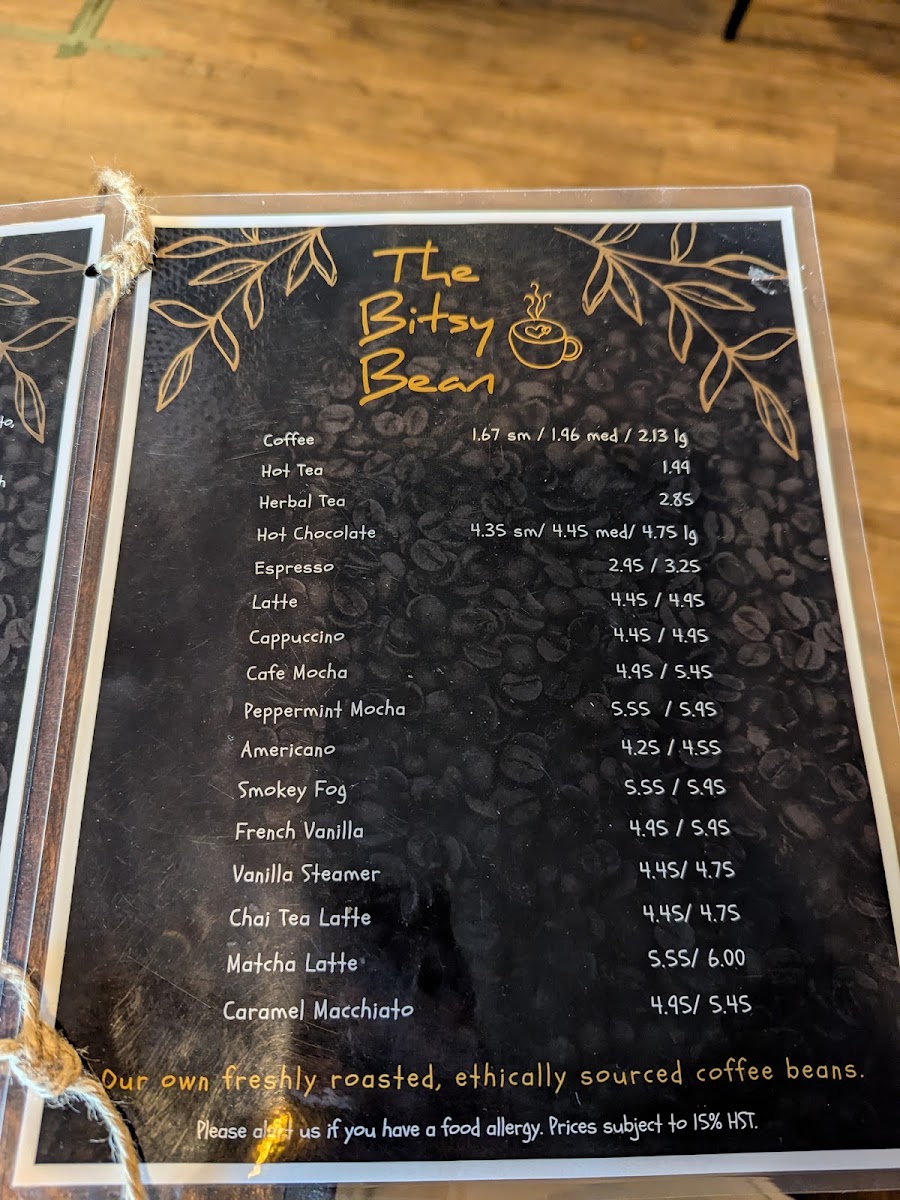 Bitsy Bean & Night Owl Coffee menu board