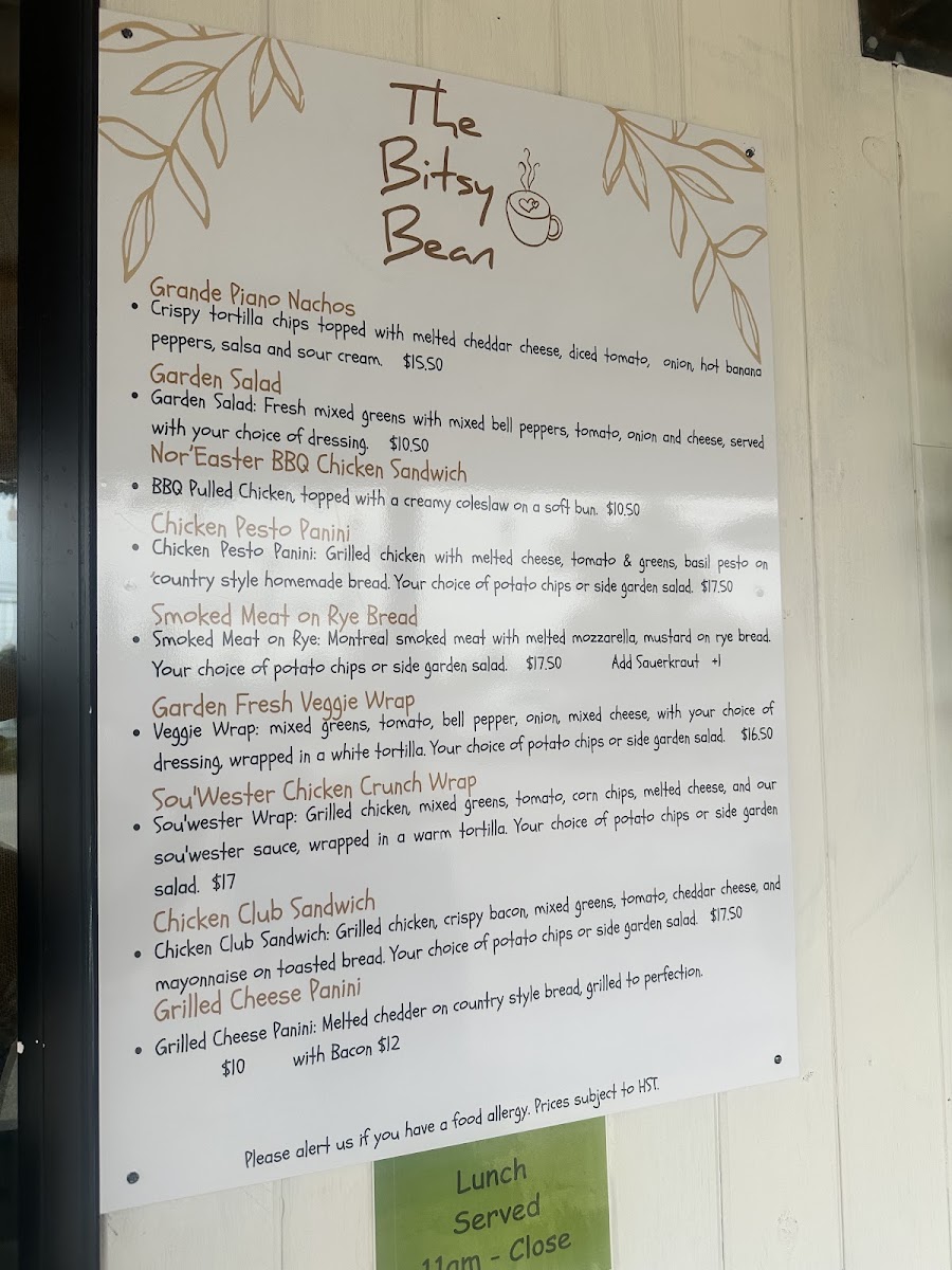 Bitsy Bean & Night Owl Coffee menu board