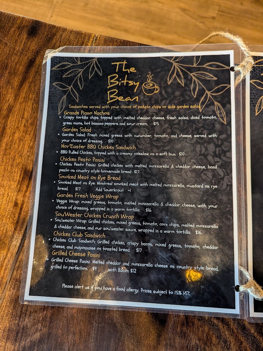 Bitsy Bean & Night Owl Coffee menu board
