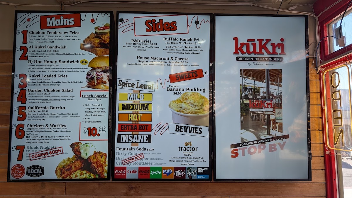 KūKri - Hot Chicken Tenders (Midtown, Albuquerque) menu board