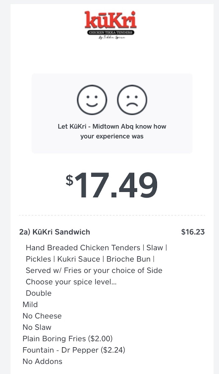 KūKri - Hot Chicken Tenders (Midtown, Albuquerque) menu board
