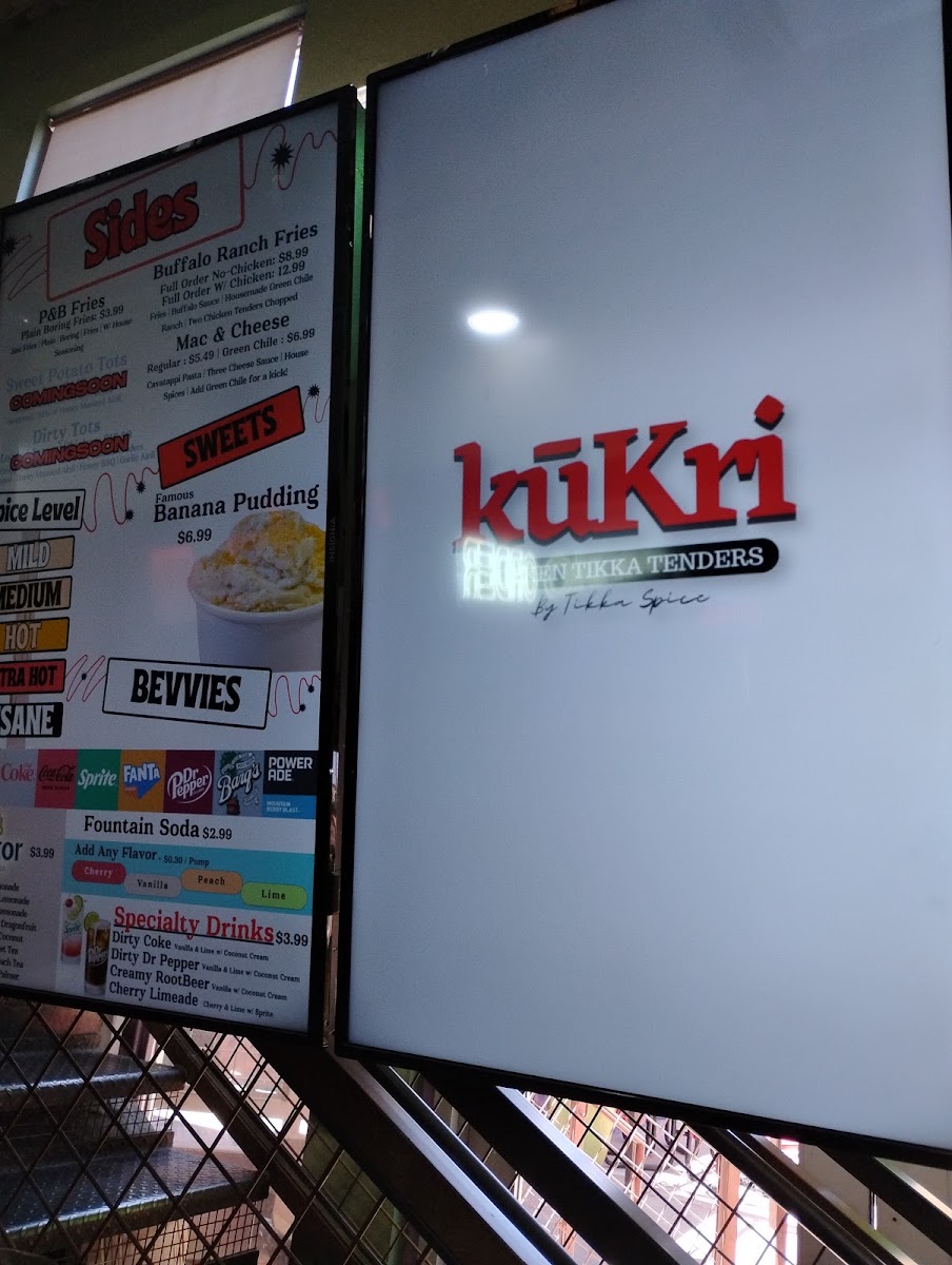 KūKri - Hot Chicken Tenders (Midtown, Albuquerque) menu board