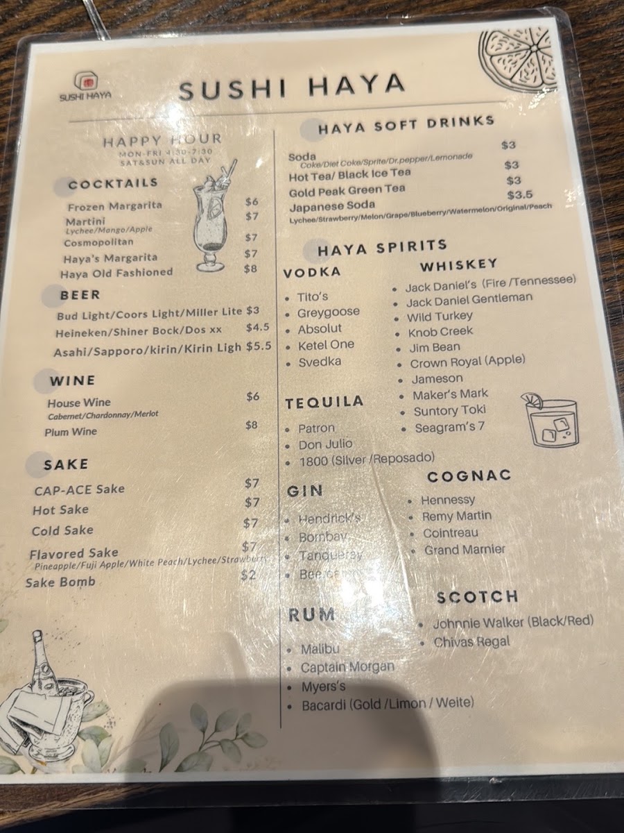 Sushi Haya menu board