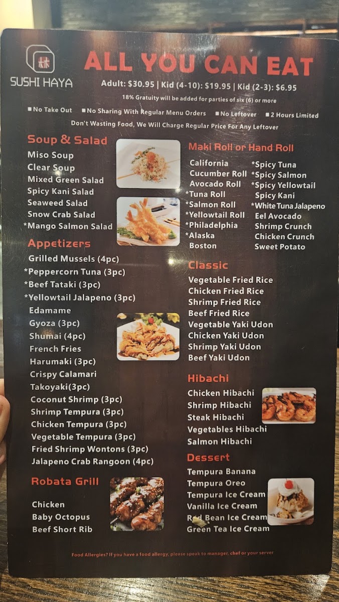 Sushi Haya menu board