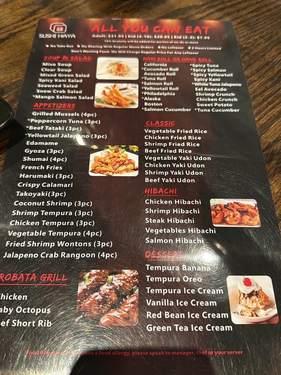 Sushi Haya menu board