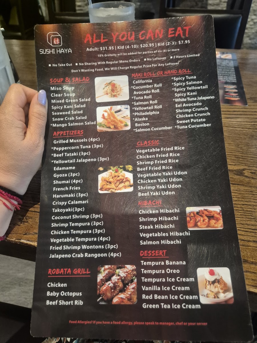 Sushi Haya menu board