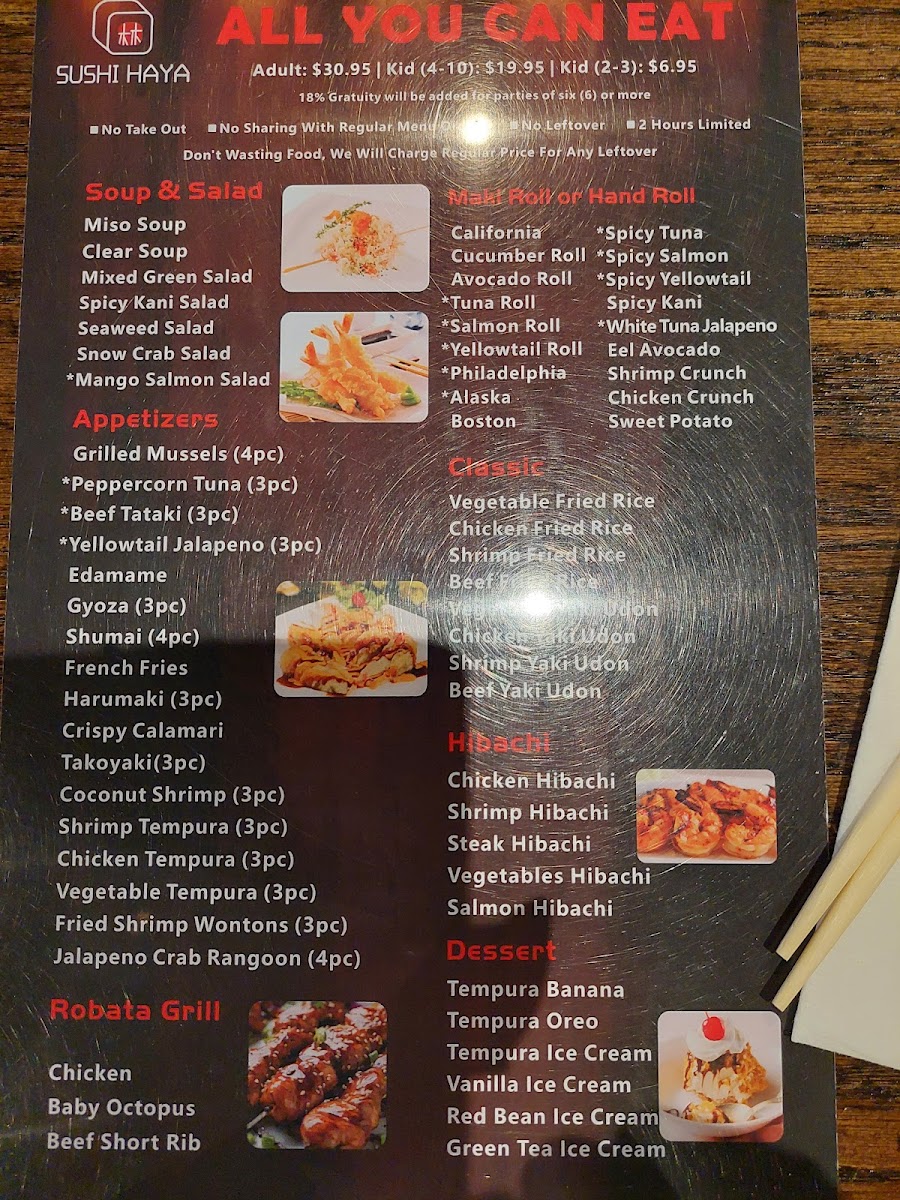 Sushi Haya menu board