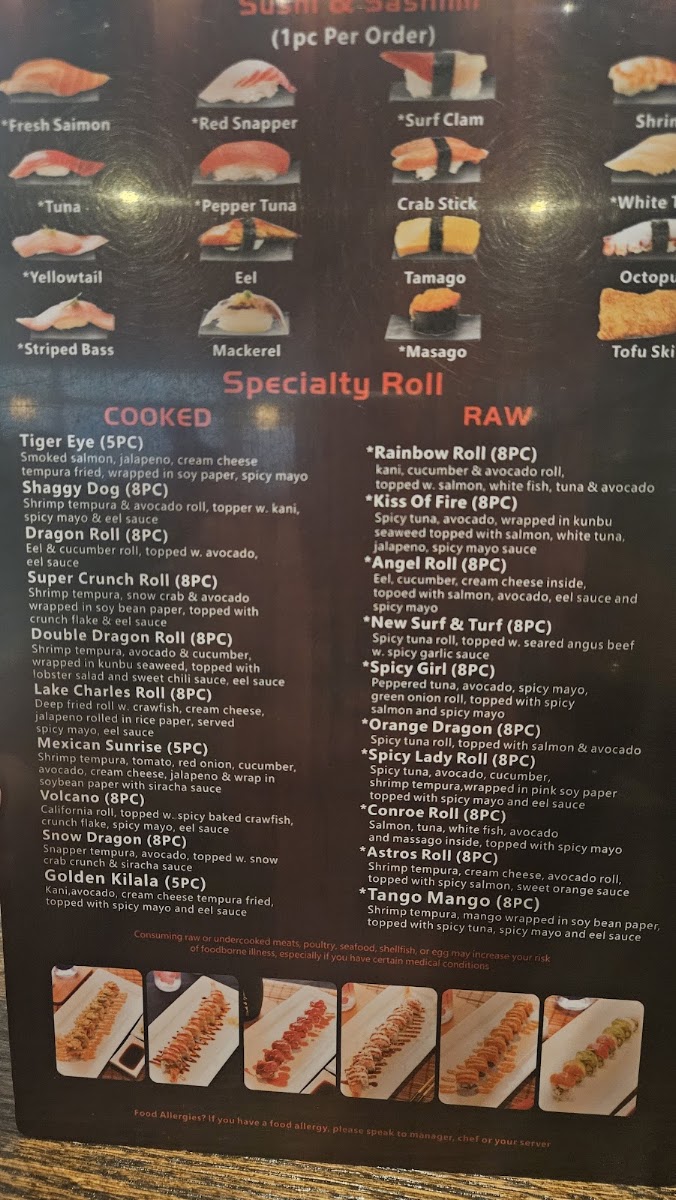 Sushi Haya menu board