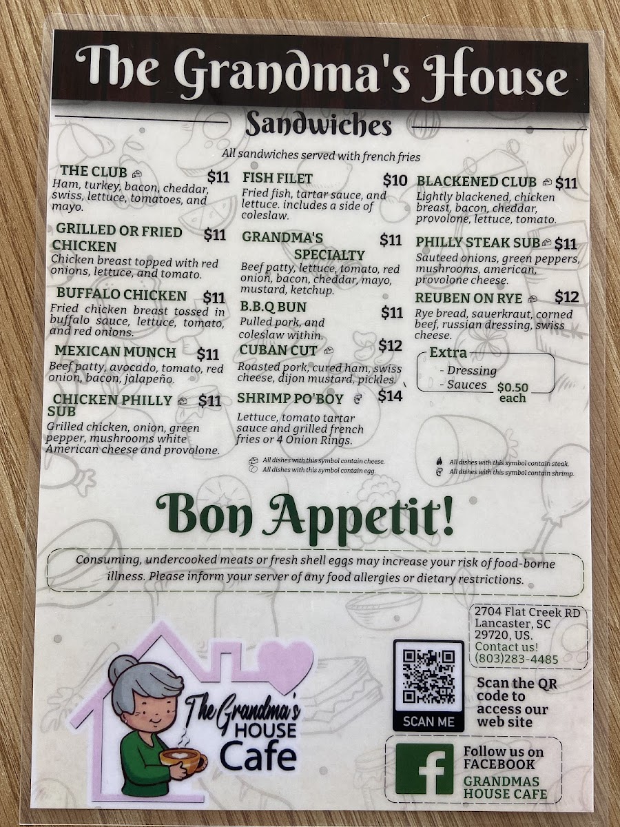 The Grandma's House Cafe menu board