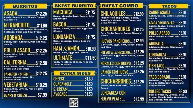 Mi Ranchito Mexican Food menu board