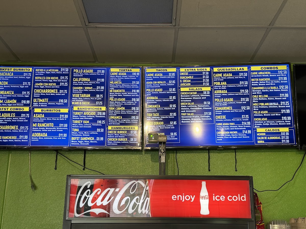 Mi Ranchito Mexican Food menu board