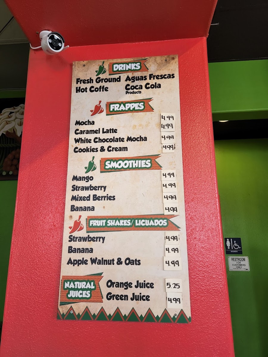 Mi Ranchito Mexican Food menu board