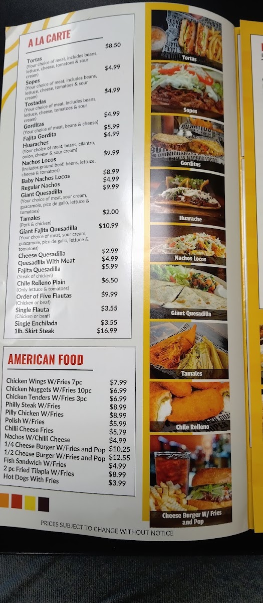 Baby Burritos menu board