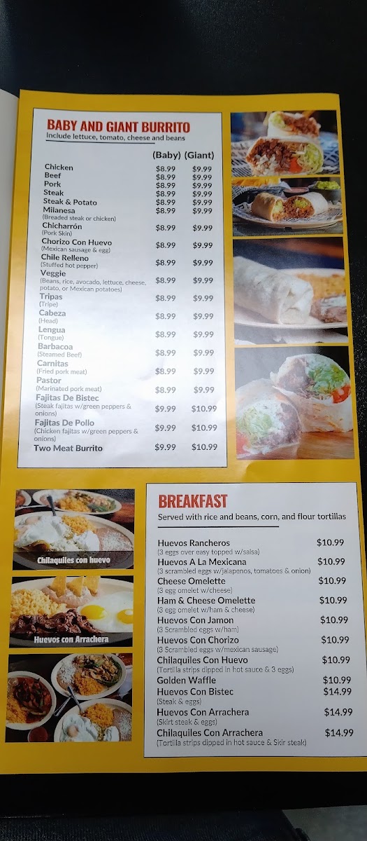 Baby Burritos menu board