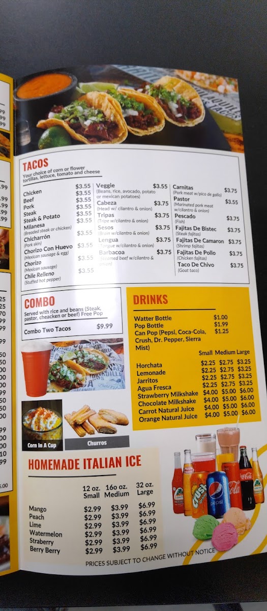 Baby Burritos menu board
