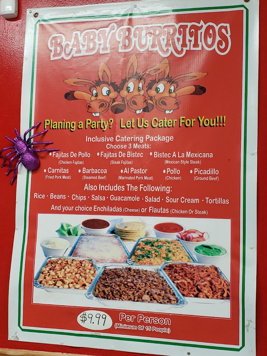 Baby Burritos menu board