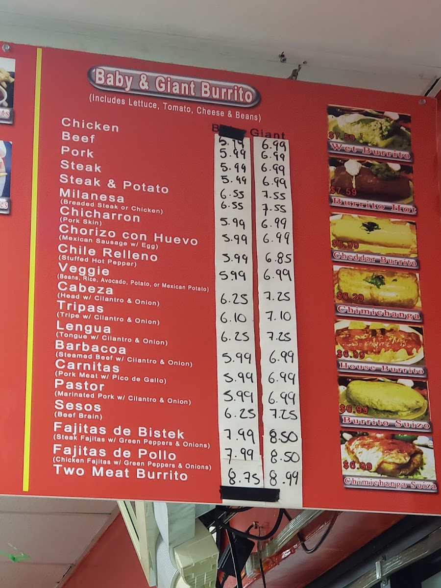 Baby Burritos menu board