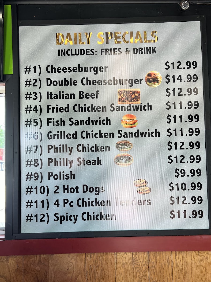 L & M Hot Dogs menu board