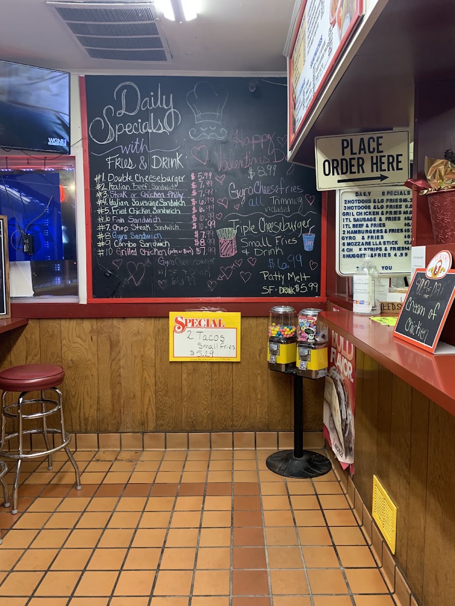 L & M Hot Dogs menu board