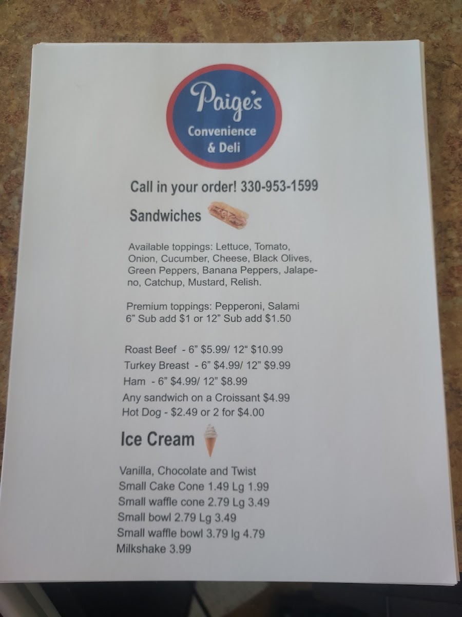 Paiges Deli menu board