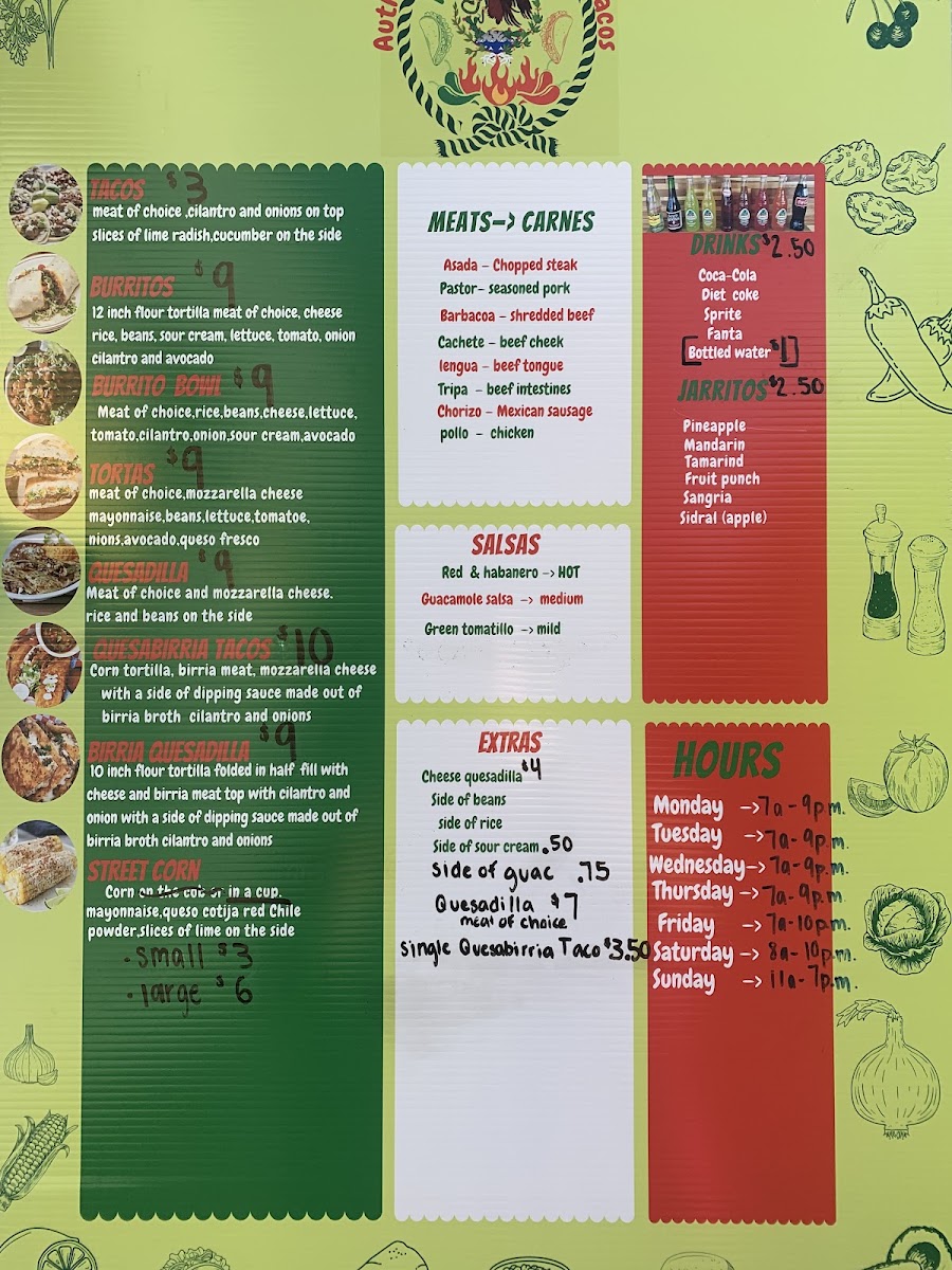 Tacos El Tote (Food Truck) menu board